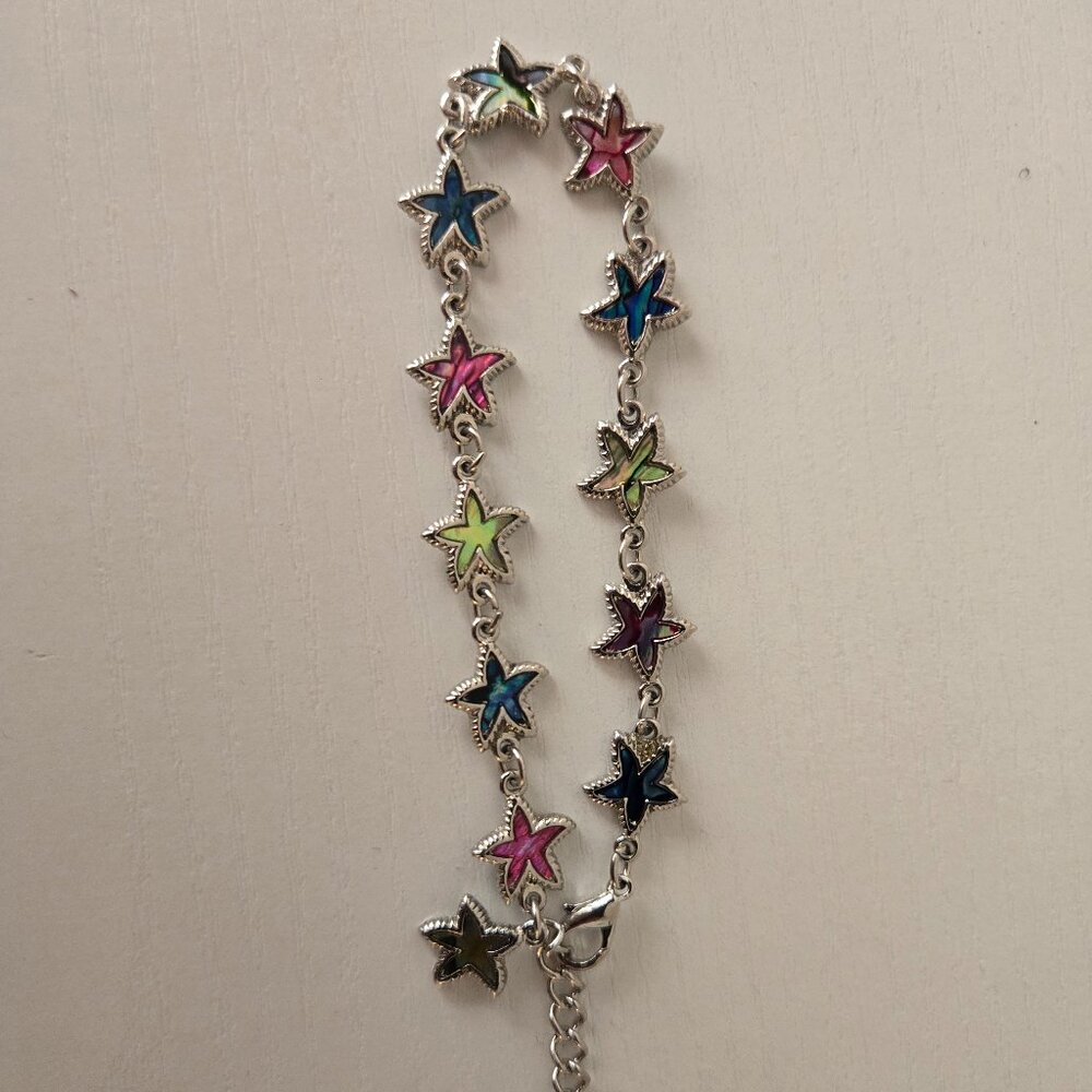 Vintage Starfish Shell Inlay Iridescent Link Bracelet ✨